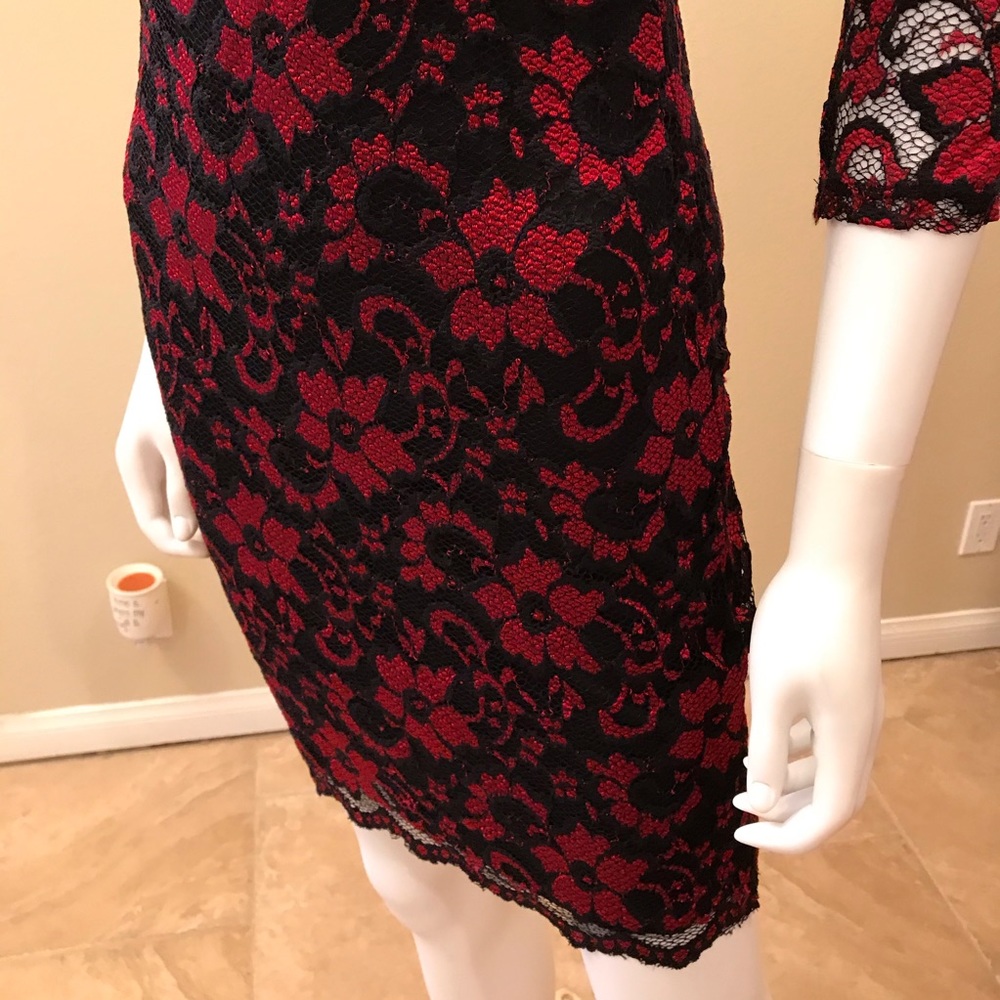 Almost Famous Lace Mini Dress Size Medium Junior Black Red Romantic Vamp Goth - Picture 13 of 15